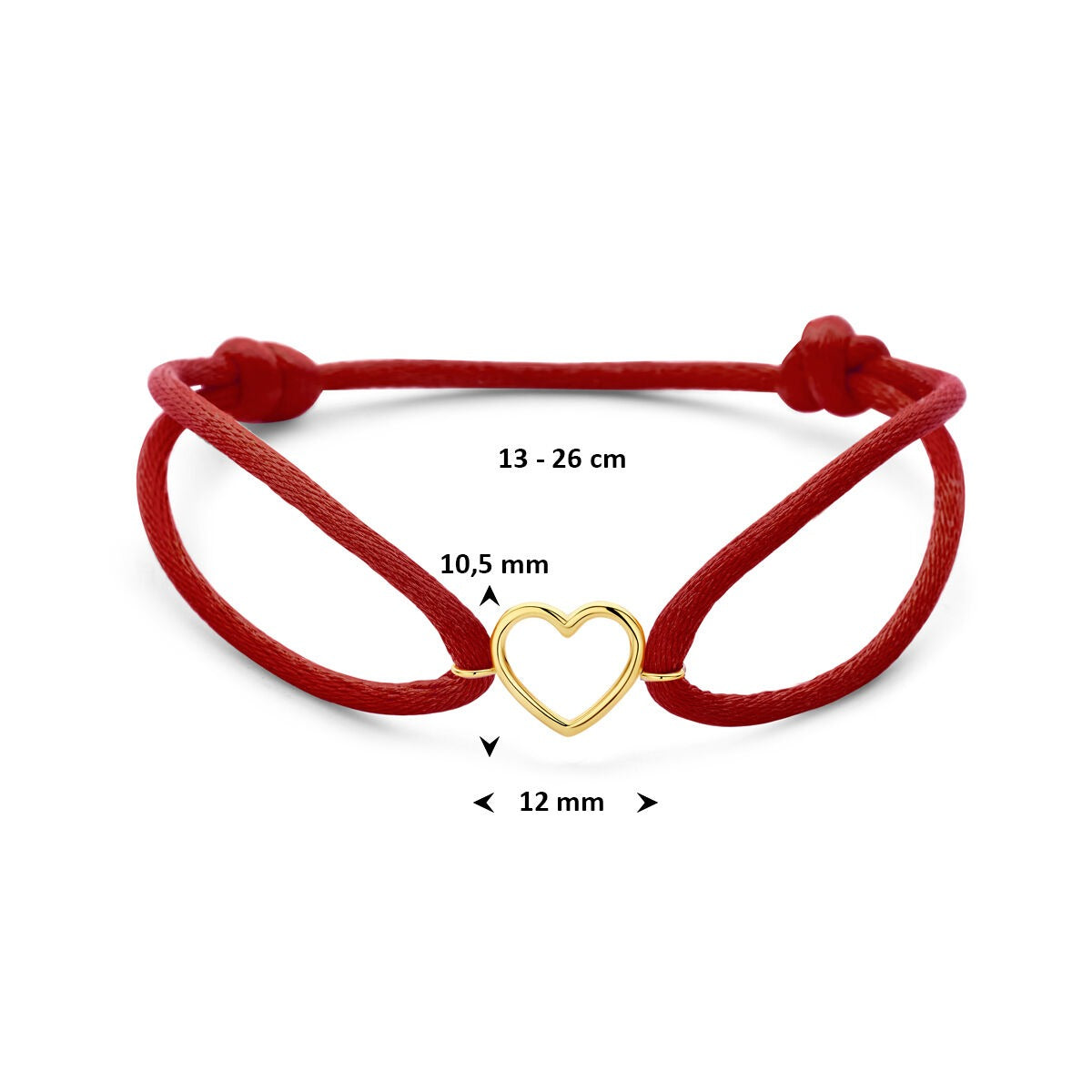 Bracciale in raso rosso con cuoricino in oro giallo 14k