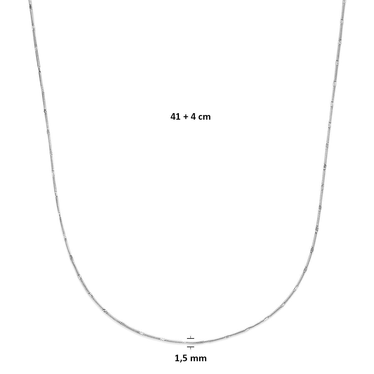Collana in argento senza ciondolo – collier a serpente rodiato da donna 1,5 mm 41 + 4 cm