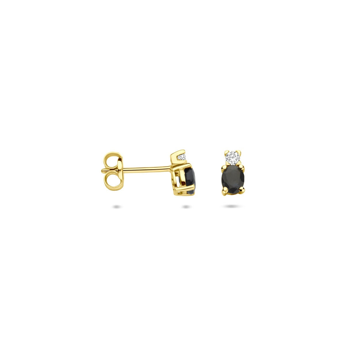Orecchini a bottone in Oro Giallo 14k con zaffiro e zirconia
