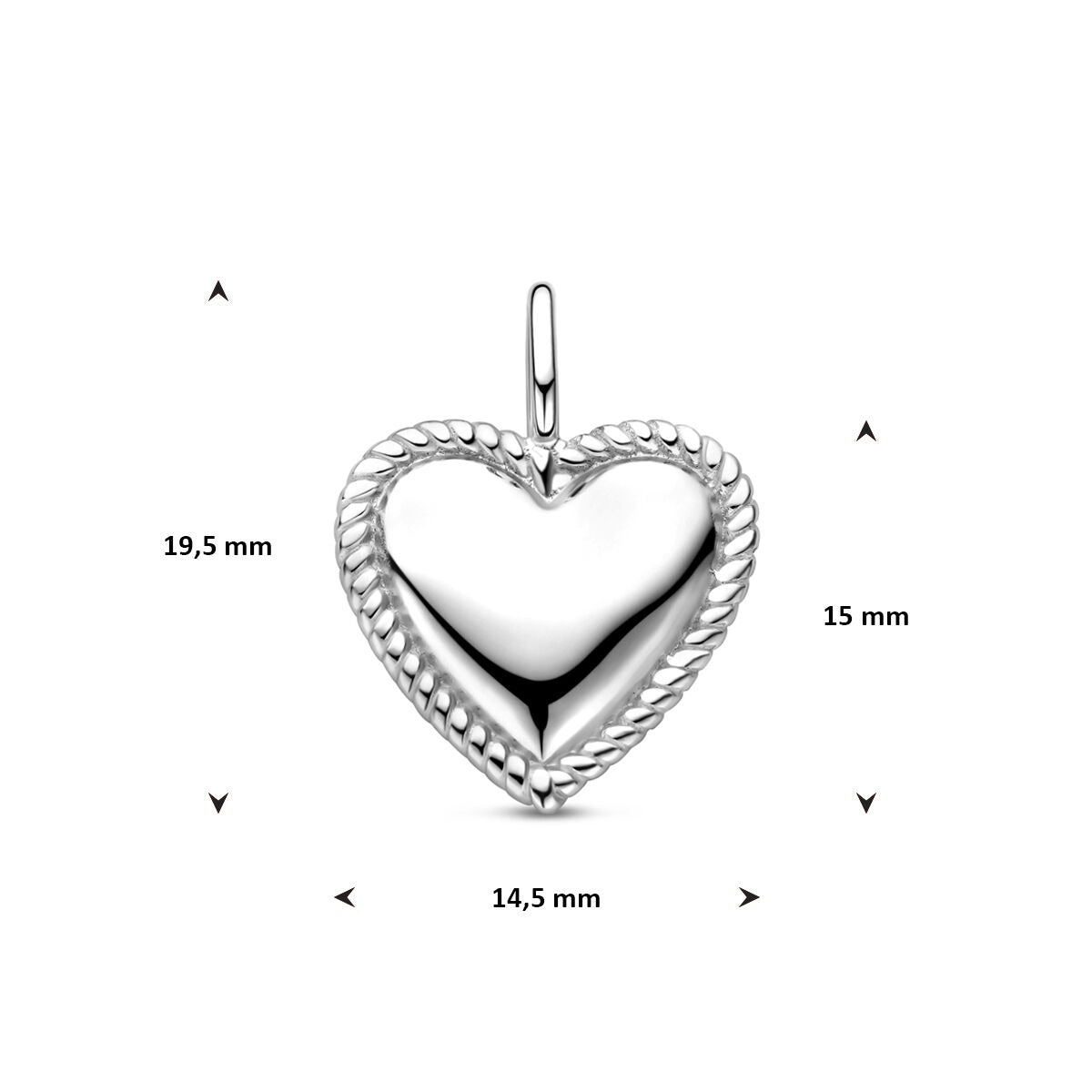 Ciondolo in argento a forma di cuore – Gioiello da donna rodiato 19,5 mm