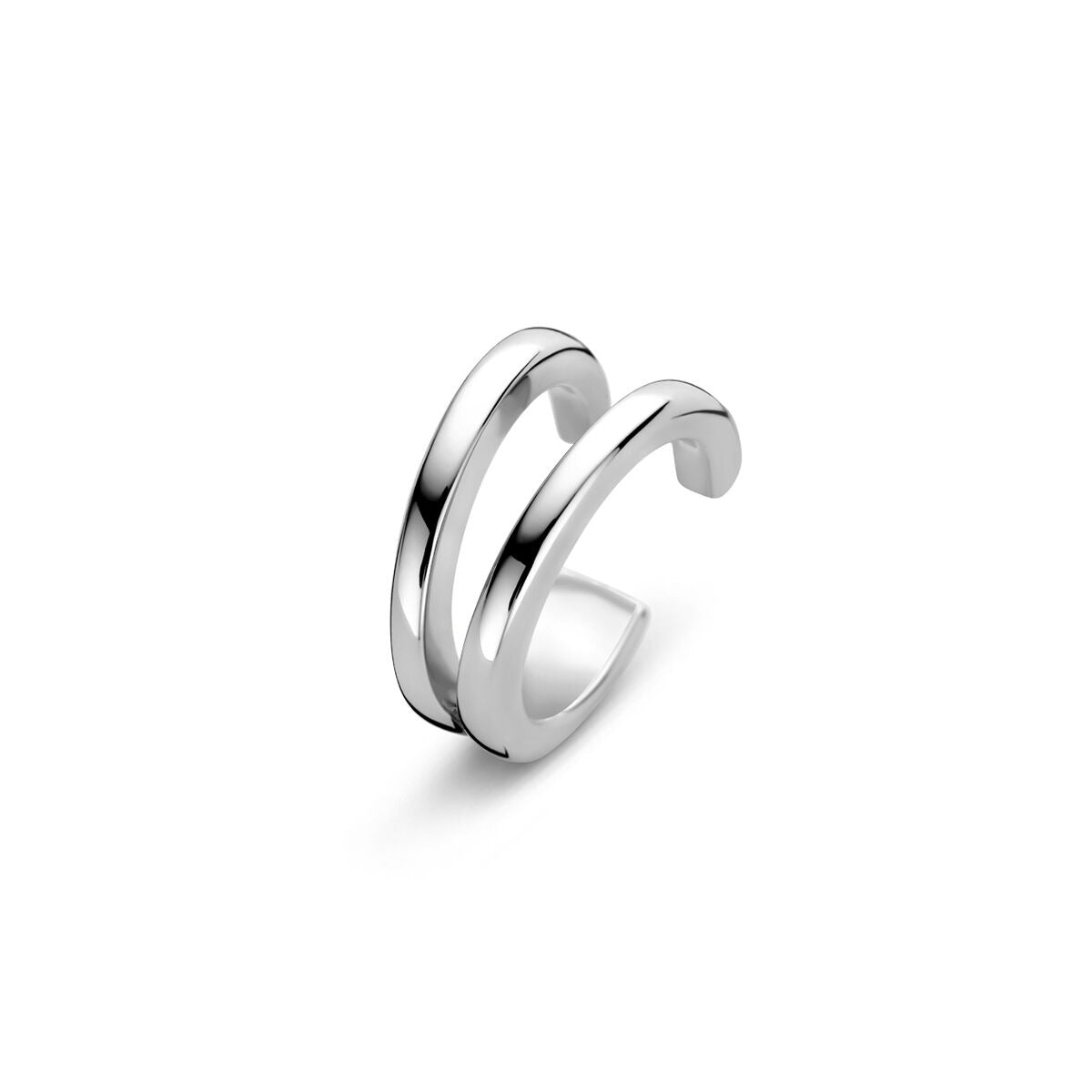 Orecchino cuff in argento rodiato con due fasce curve.
