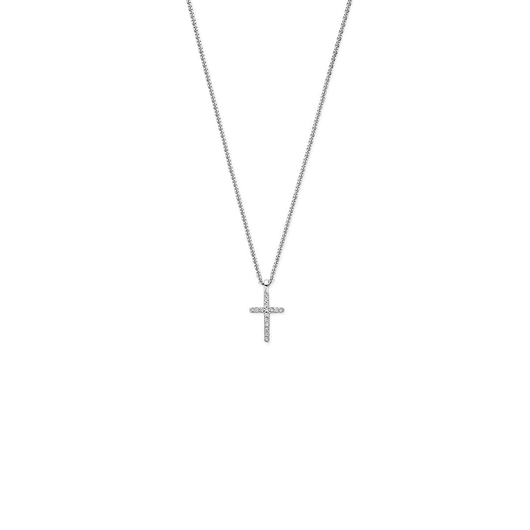 Zilveren collier met kruis en zirkonia – verstelbaar 41-45 cm