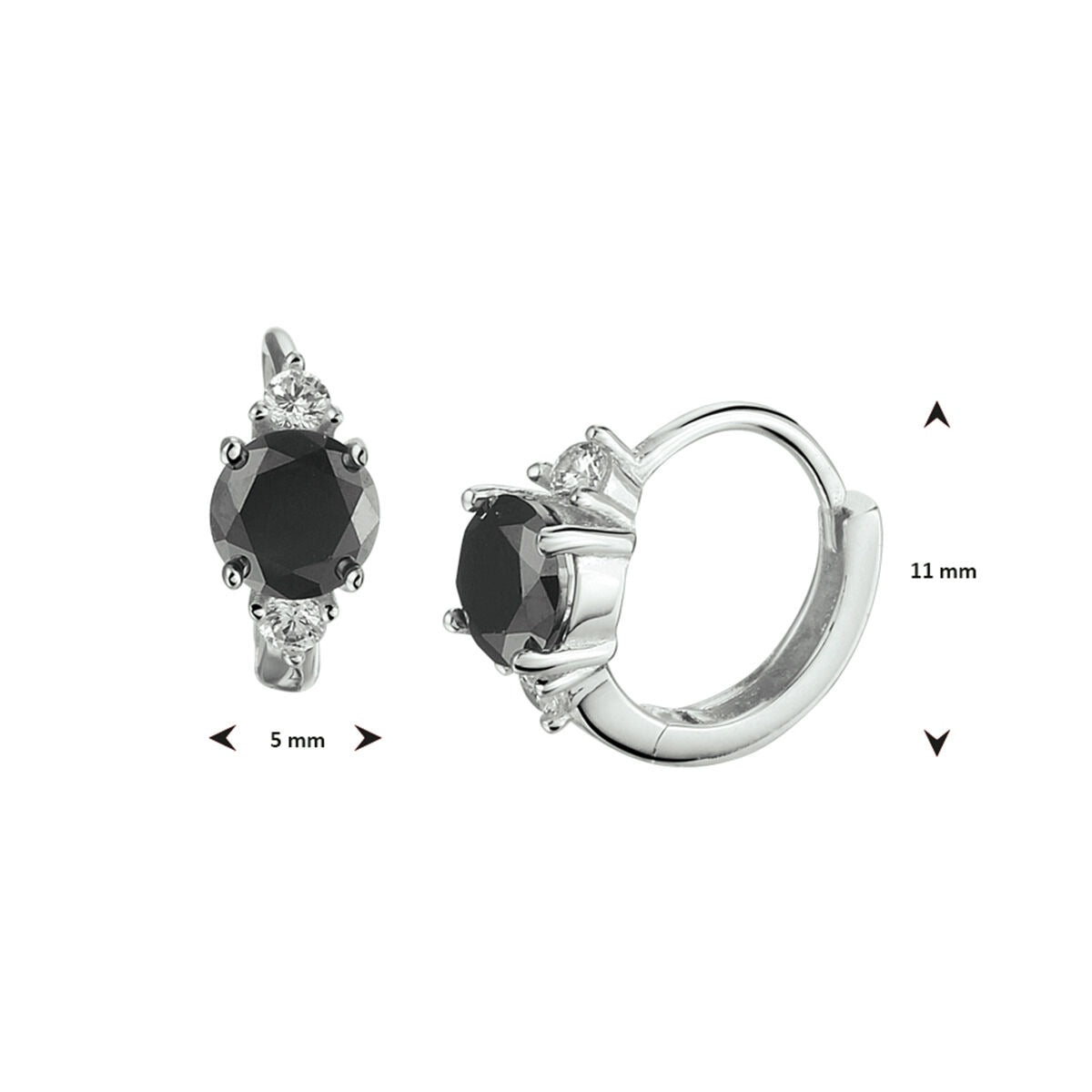 Orecchini a cerchio in argento con zircone nero – rodiato 925