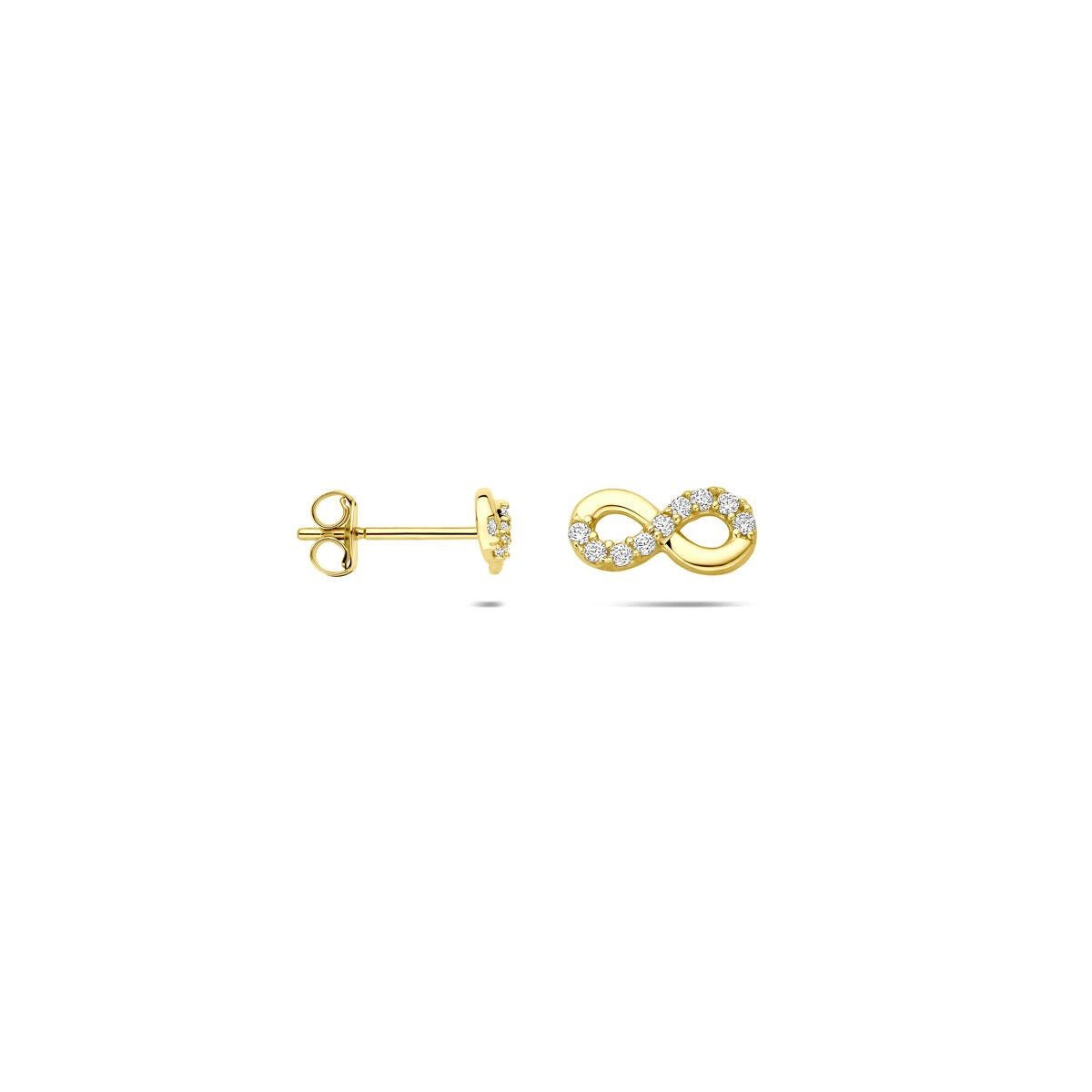 Orecchini a bottone in oro infinity con zircone – 14k