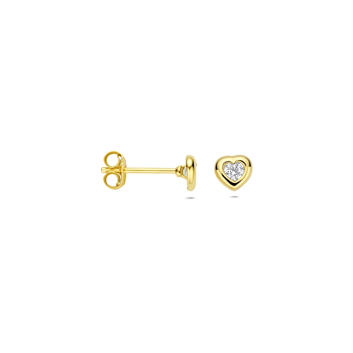 Orecchini a bottone in oro giallo con cuore e zirconia – 14k