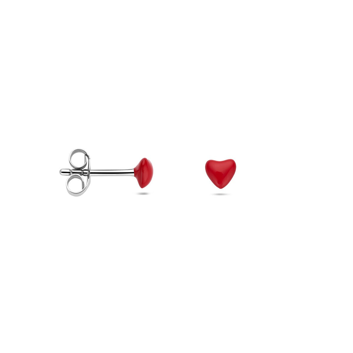 Orecchini a lobo da bambino in argento cuore rodiato 4mm