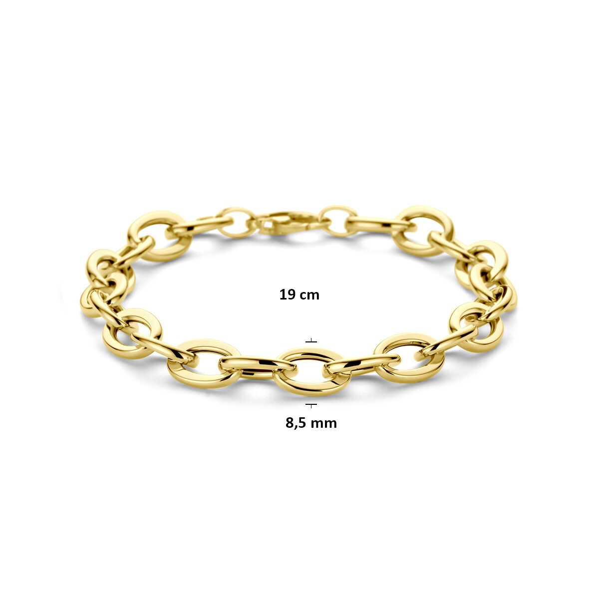 Bracciale da donna in oro giallo 14k con maglie a filo 8,5 mm 19 cm