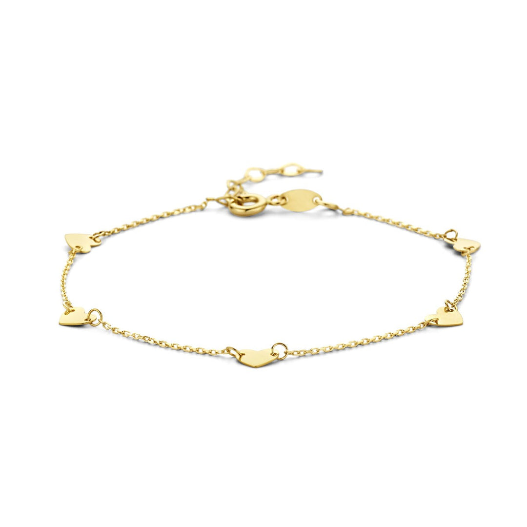 9k Geelgouden hartjes armband