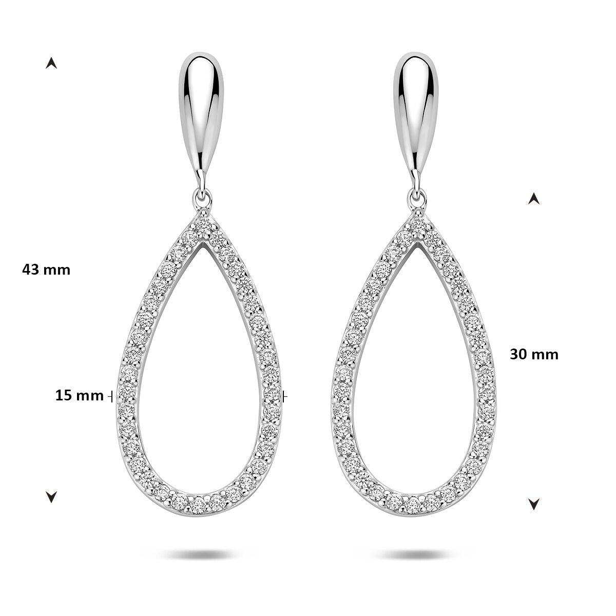 Orecchini pendenti in argento con zirconia – argento 925 rodiato 43 mm