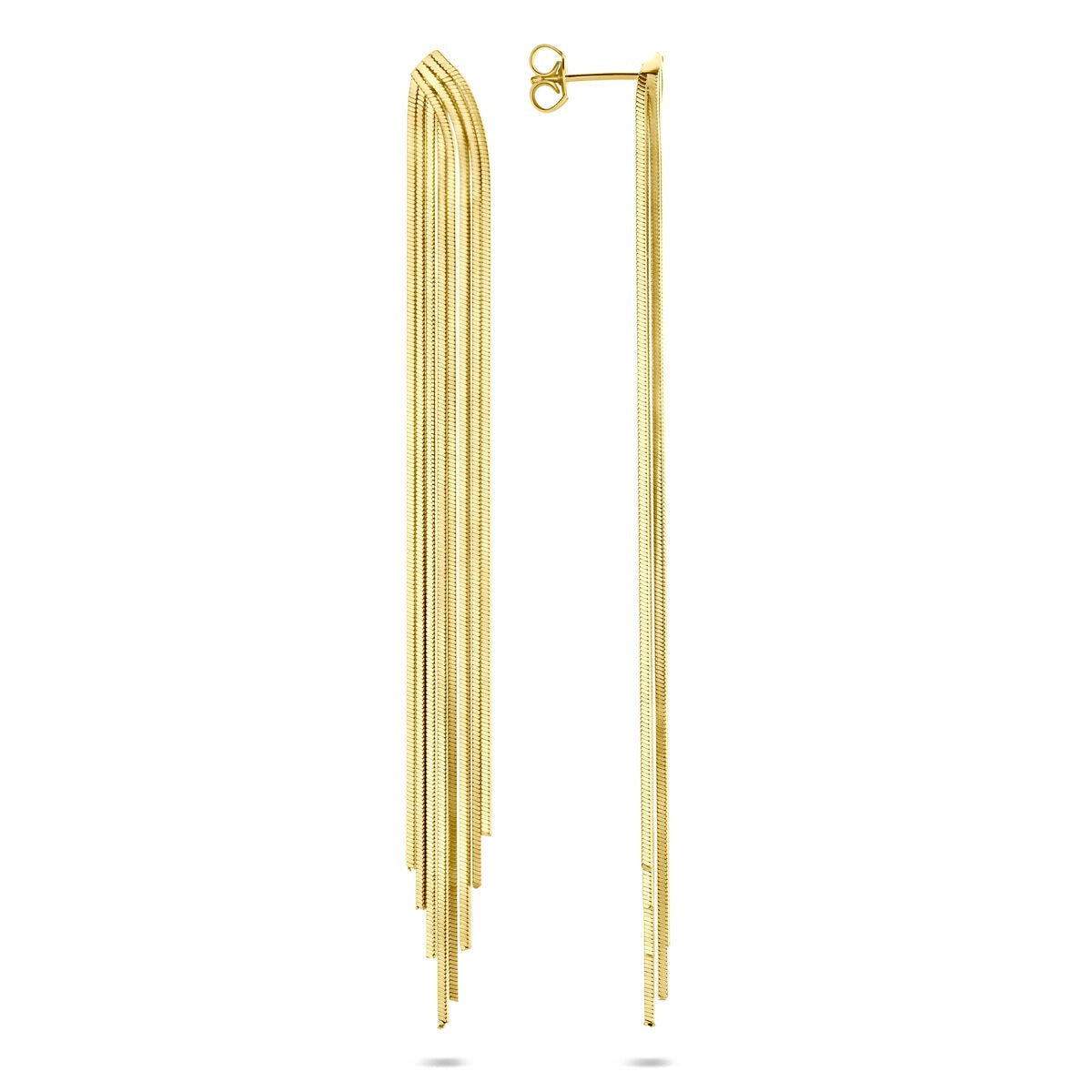 Orecchini pendenti in argento dorato – oro giallo su argento 925, lunghi 95 mm