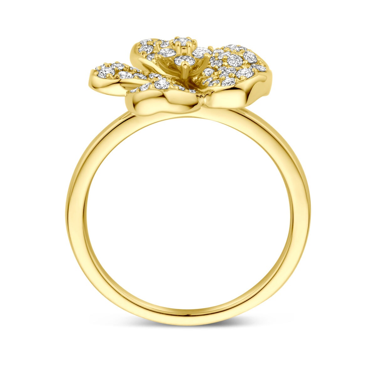Anello a Fiore in Oro Giallo 14k con Diamante – Eleganza in Fiore per Donna