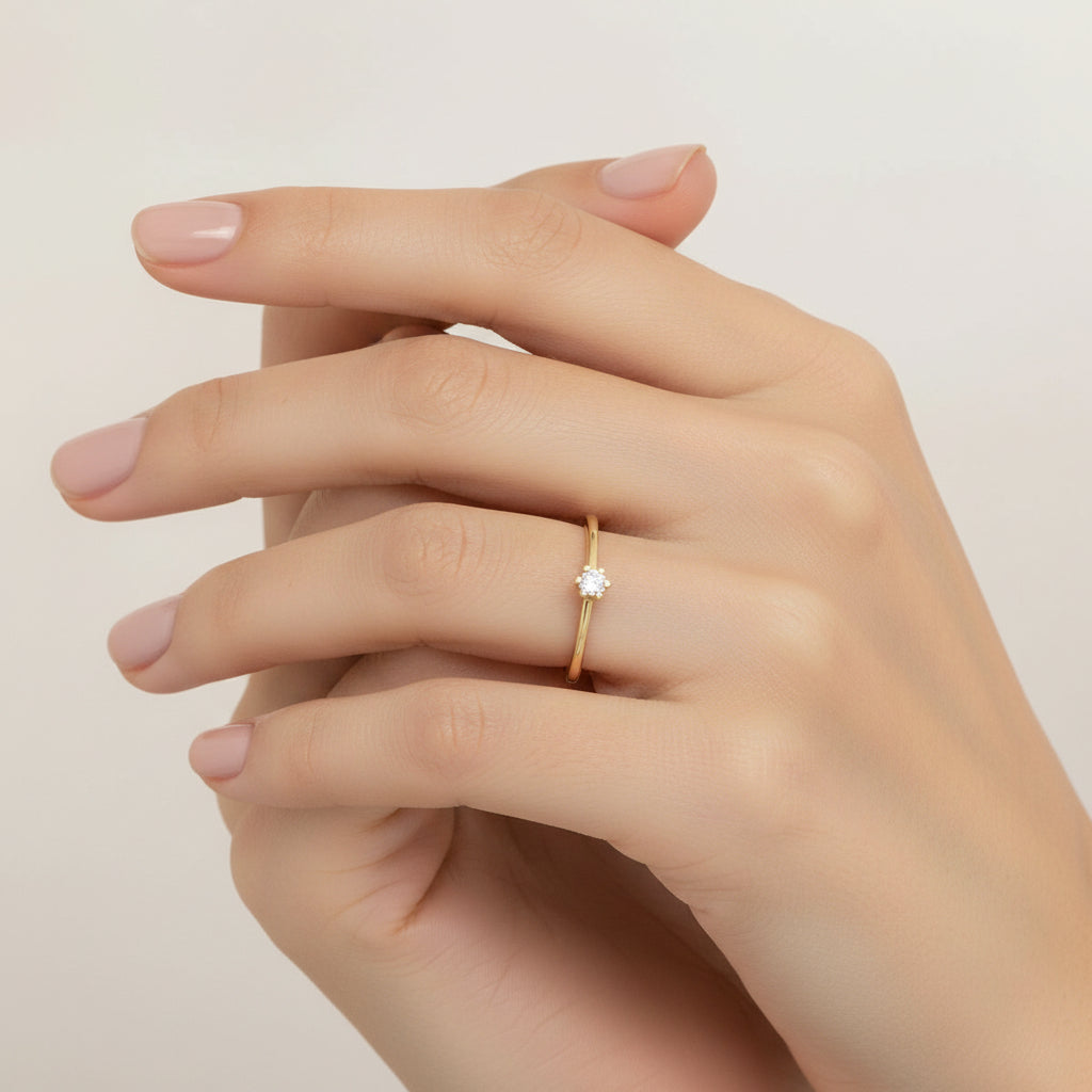 Anello in oro giallo 14k con diamante lab grown