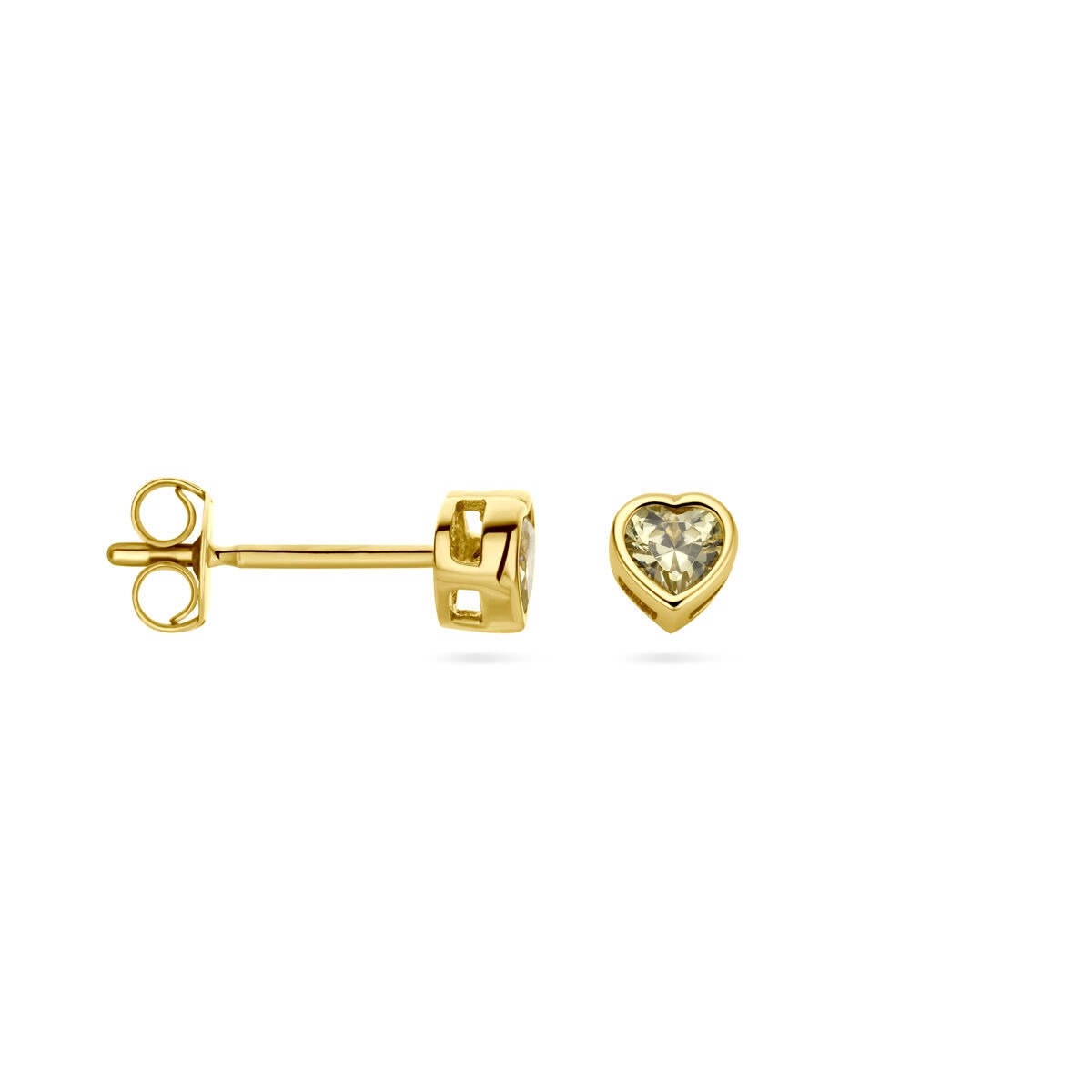 Orecchini a bottone per bambini in oro giallo 14k con zirconia rossa – Forma di cuore 4x4mm