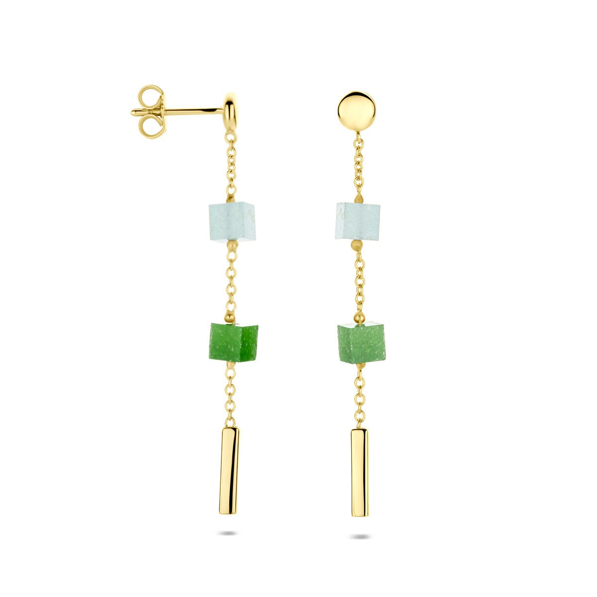 Orecchini pendenti in oro 14k con quarzite blu e verde – Donna