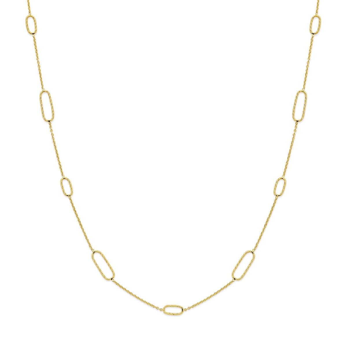 Gouden ketting van 14k geelgoud met een schakelpuntontwerp zonder hanger.