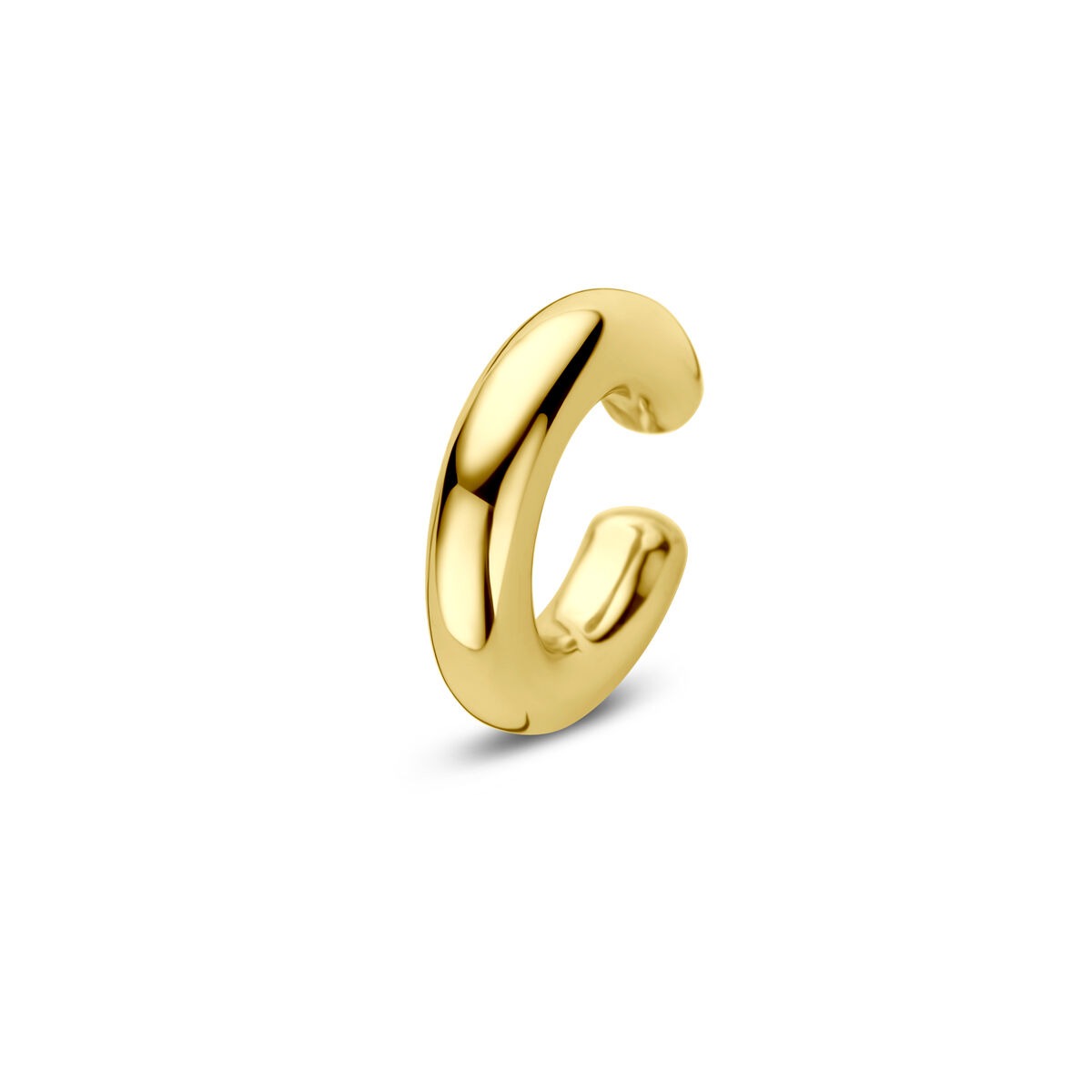 Vergulde zilveren ear cuff van 925 zilver met een gladde, glanzende afwerking en een moderne, organische vorm.