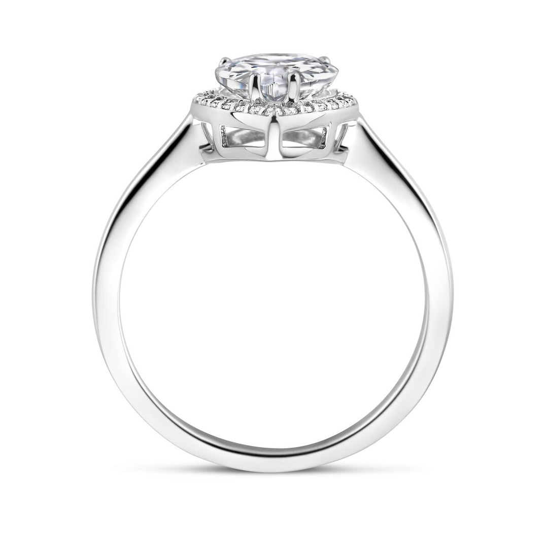 Gerhodineerd Zilveren Ring met Peer Geslepen Zirkonia – 11mm Breed
