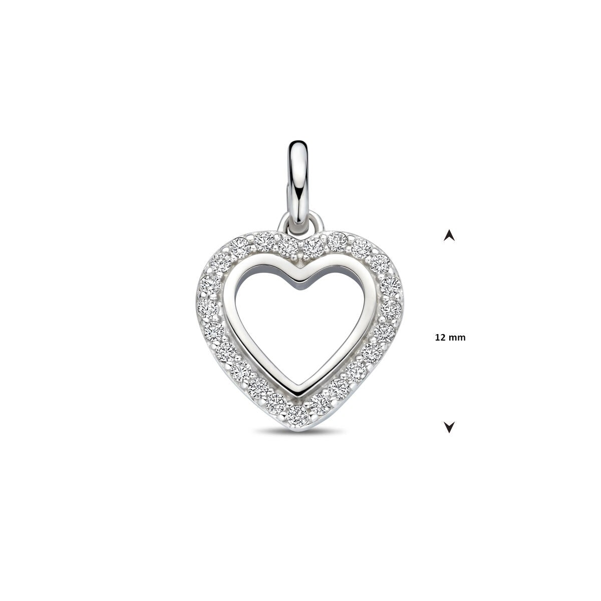 Ciondolo a forma di cuore in argento con zircone – argento 925 rodiato, alto 17,5 mm