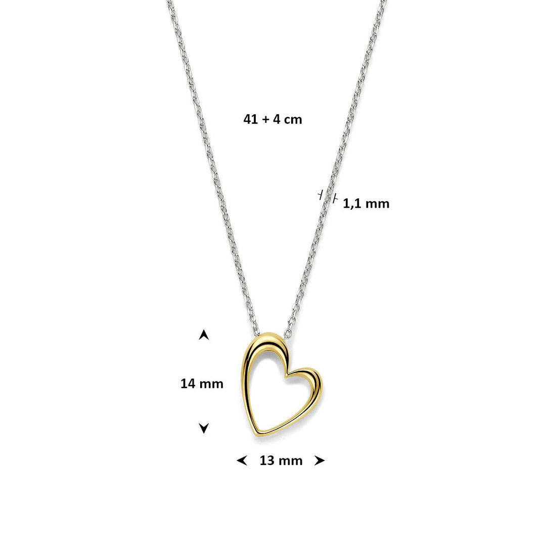 Verguld geel en gerhodineerd 925 zilveren collier met hartje
