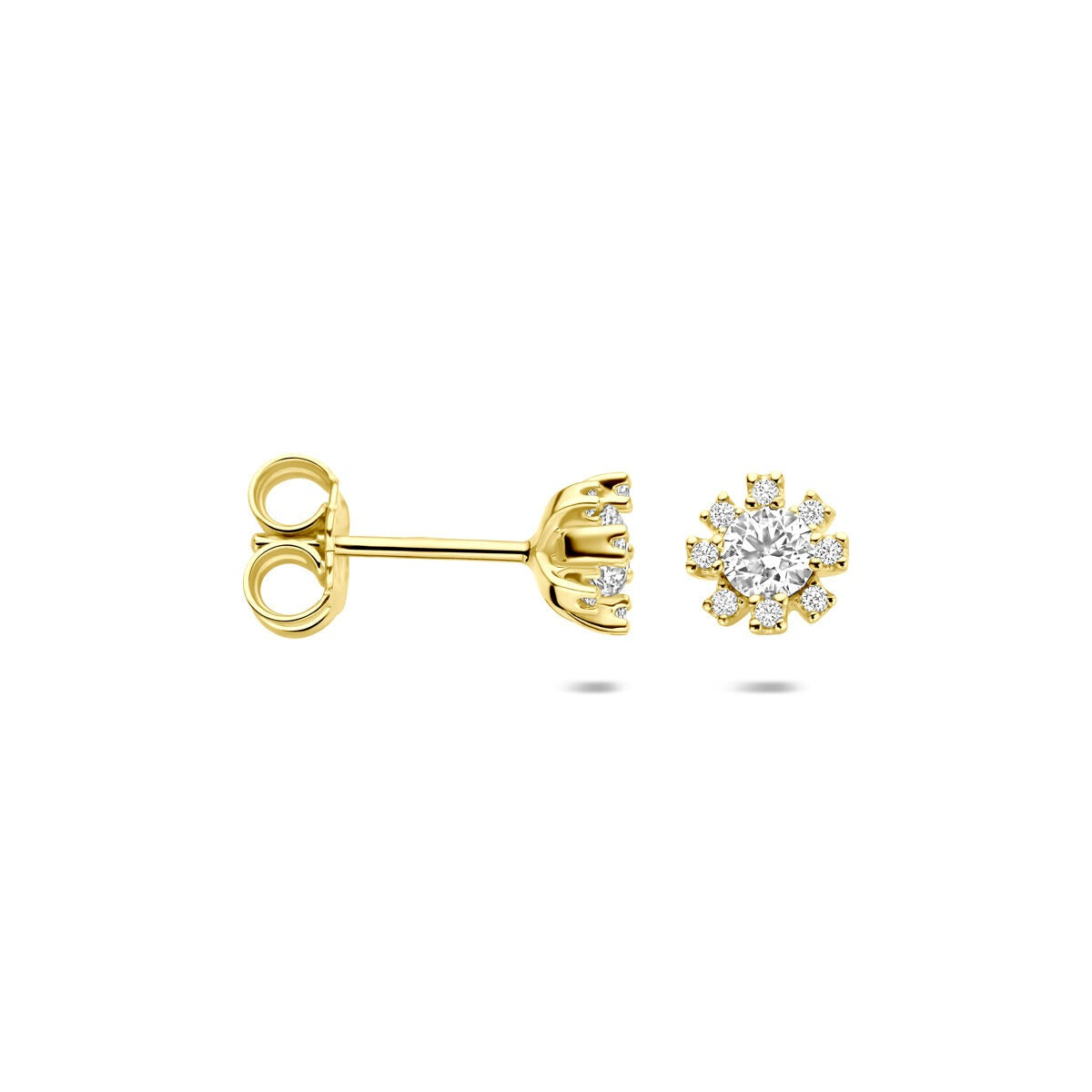 Orecchini a bottone in oro 14k con zirconi – montatura entourage