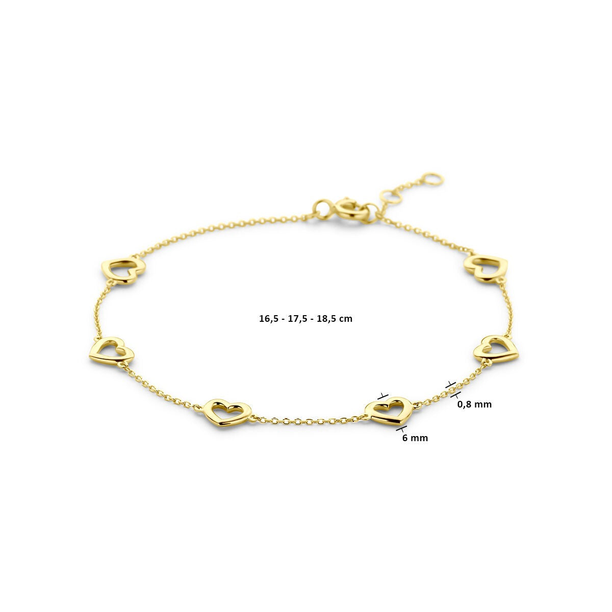 Bracciale in Oro Giallo 14k con Cuoricini – Regolabile