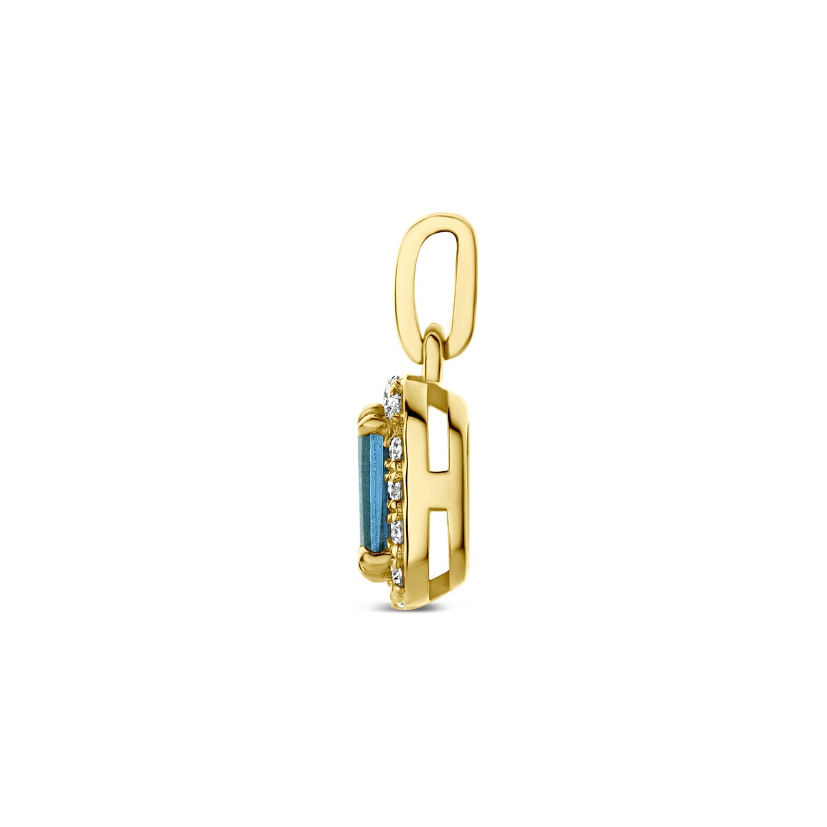 Ciondolo in oro giallo 14k con topazio London blue e diamante lab grown