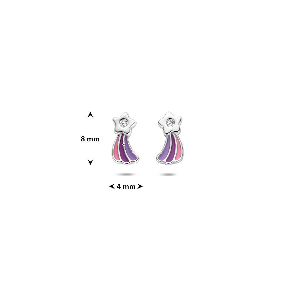 Orecchini a bottone per bambini in argento 925 rodiato stella cadente con zircone e smalto