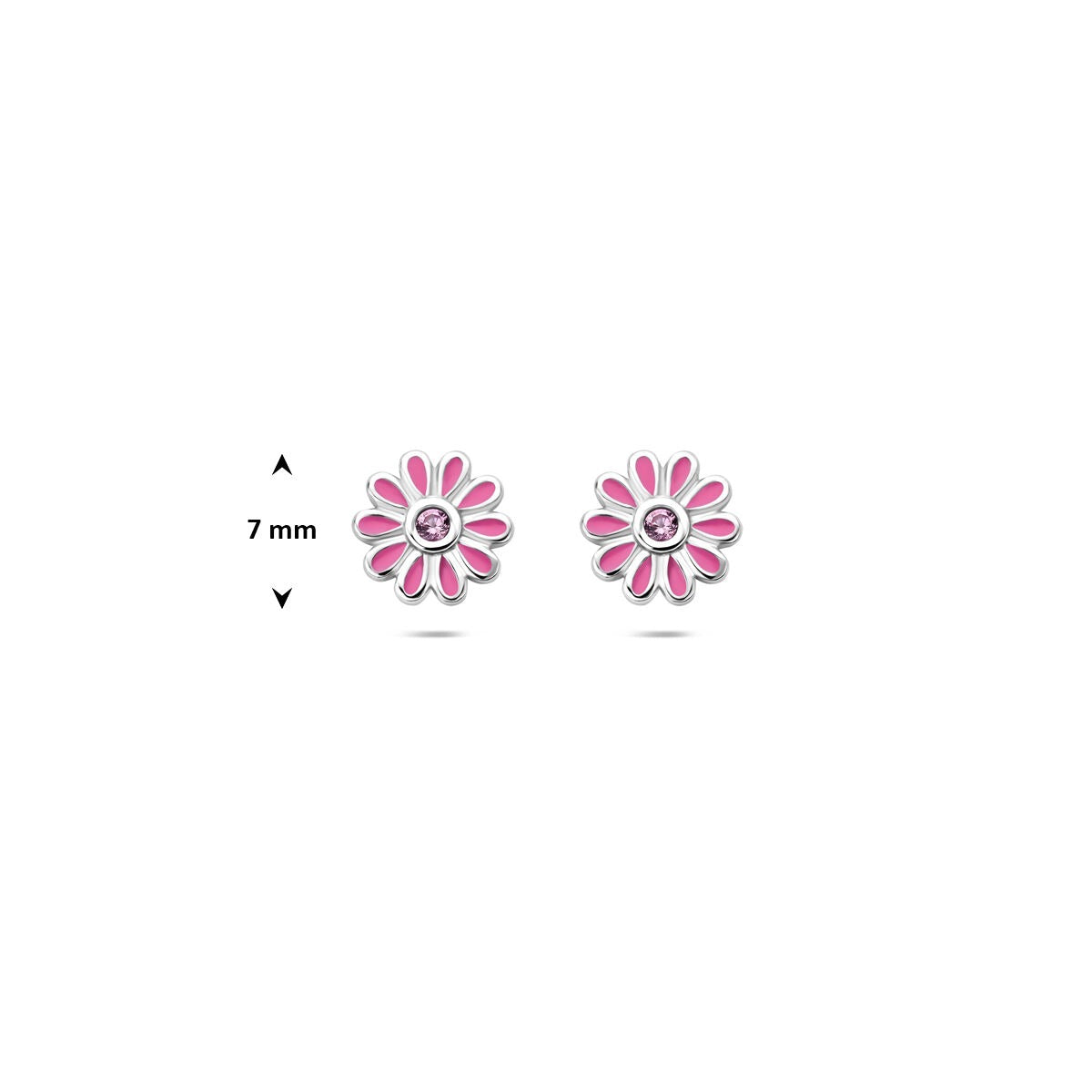 Orecchini a bottone in argento fiore con zircone rosa – rodiati