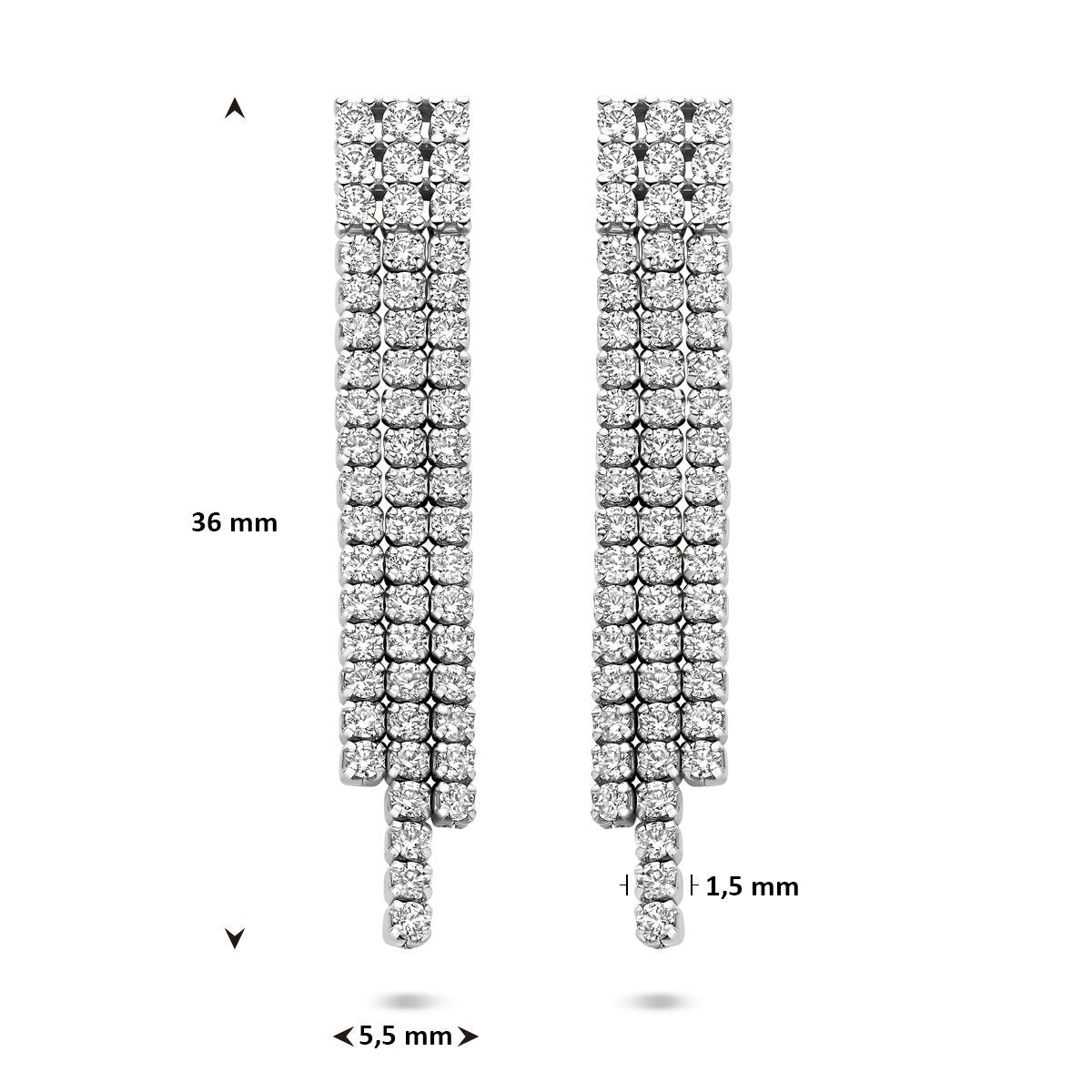 Orecchini pendenti da donna in argento con zirconi – montatura entourage 36 mm
