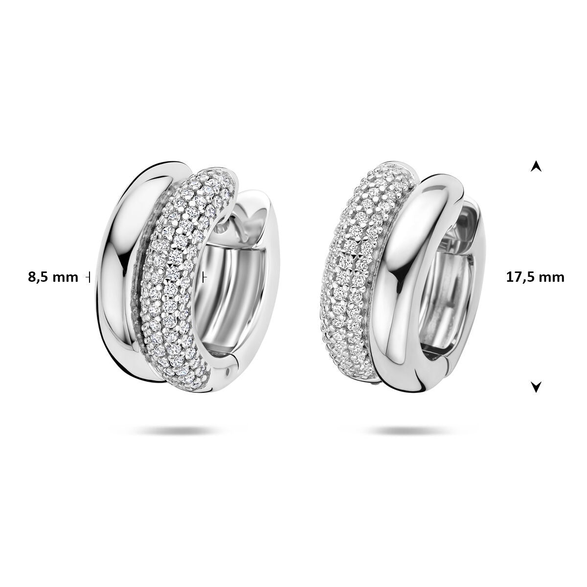 Orecchini a cerchio da donna in argento con zirconia – orecchini a clip rodiati 17.5 mm