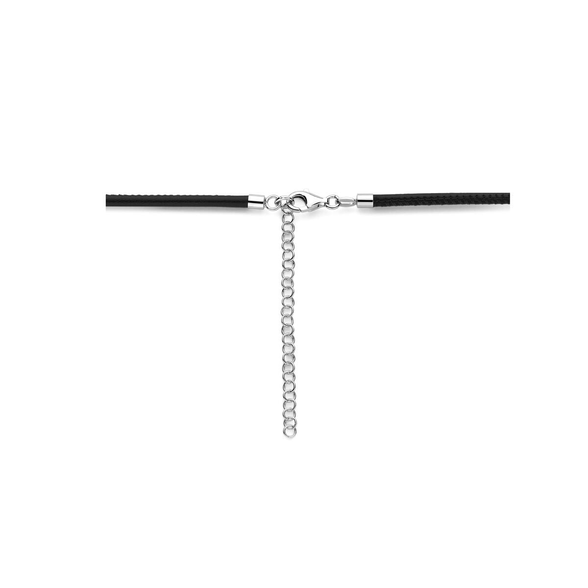 Collana in argento rodiato con cuore e cordino nero