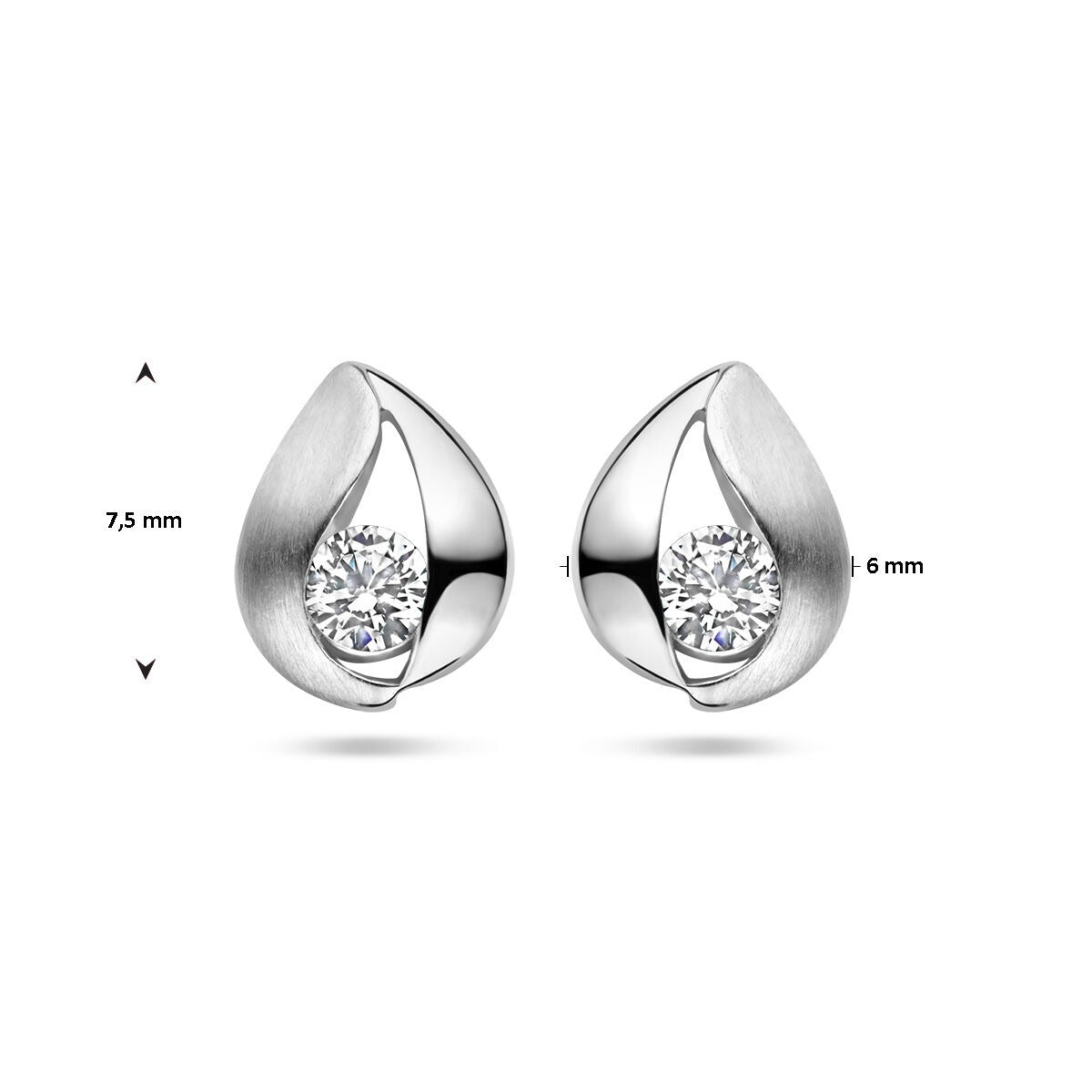 Orecchini a Bottone in Argento 925 Rodiato con Zircone