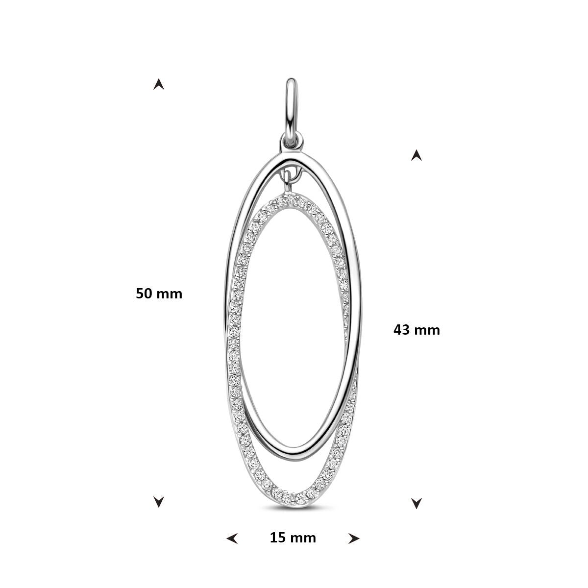 Ciondolo in argento con zirconia – design ovale in stile entourage 50 mm