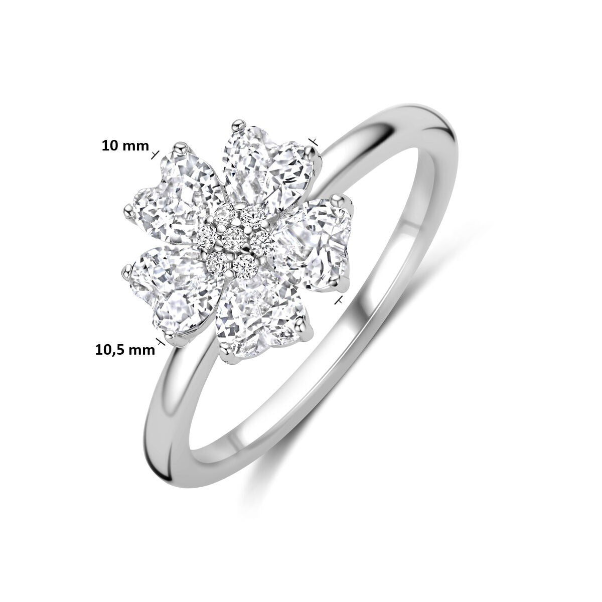 Anello da donna in argento rodiato con zircone a forma di cuore – 10 x 10,5 mm
