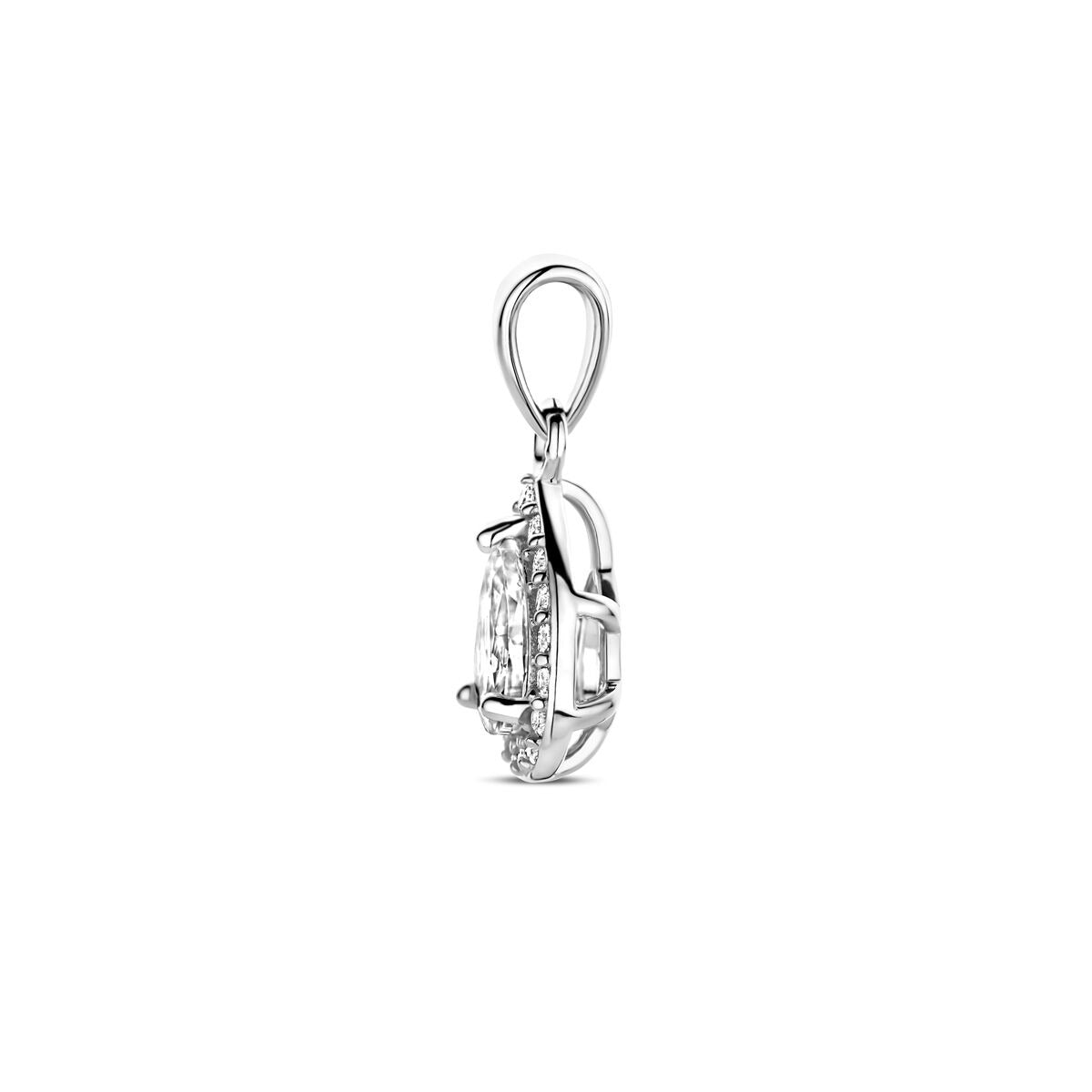 Ciondolo in argento rodiato con zircone in montatura entourage