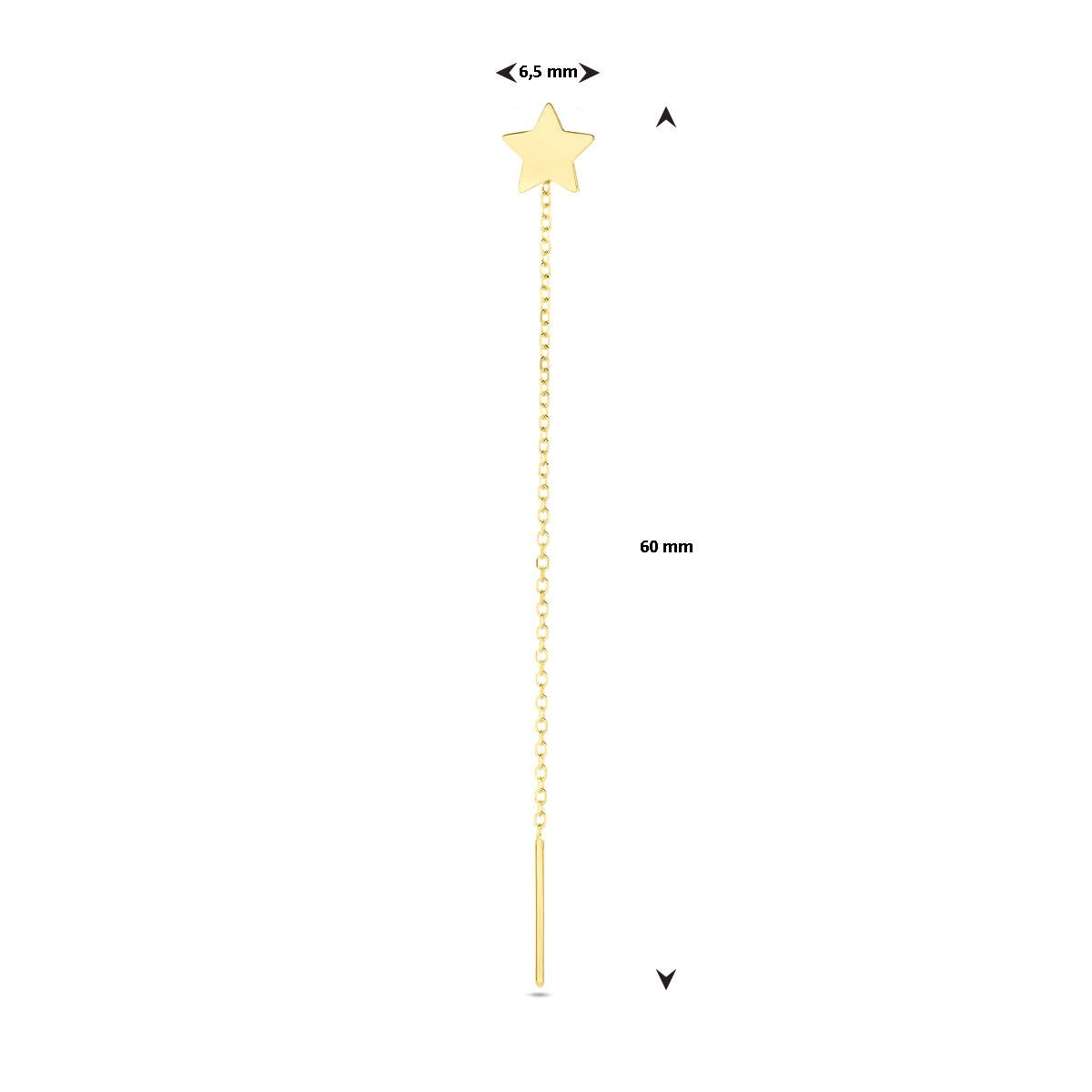 Orecchino pull-through in oro giallo 14k con stella lucidata – venduto singolarmente