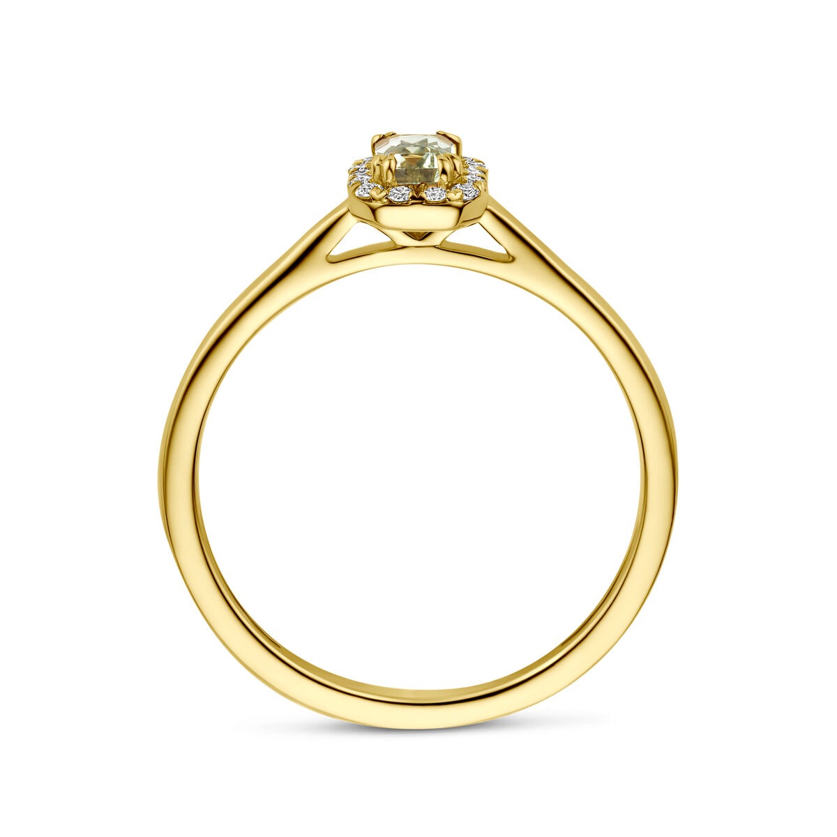 Anello entourage in oro giallo 14k con ametista verde e diamante lab grown