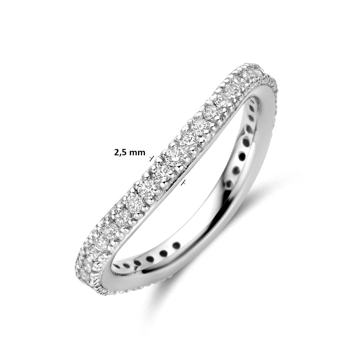 Anello da donna in argento con zirconi – anello a fascia rodiato