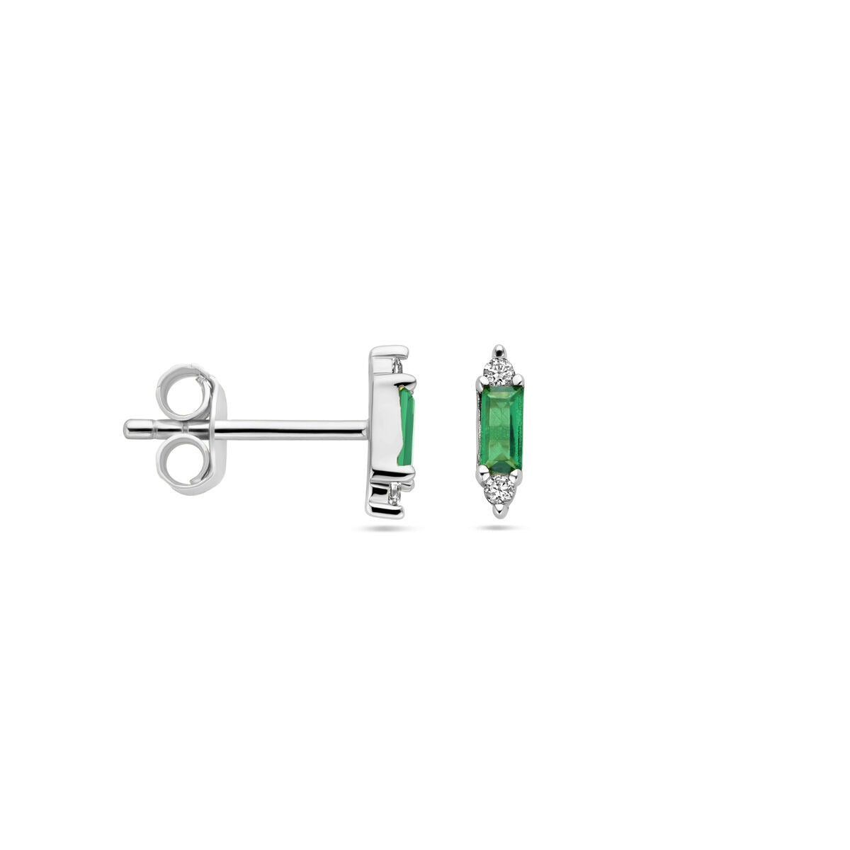 Orecchini a bottone da donna in argento con zirconi verdi e bianchi – rodiati 8 mm