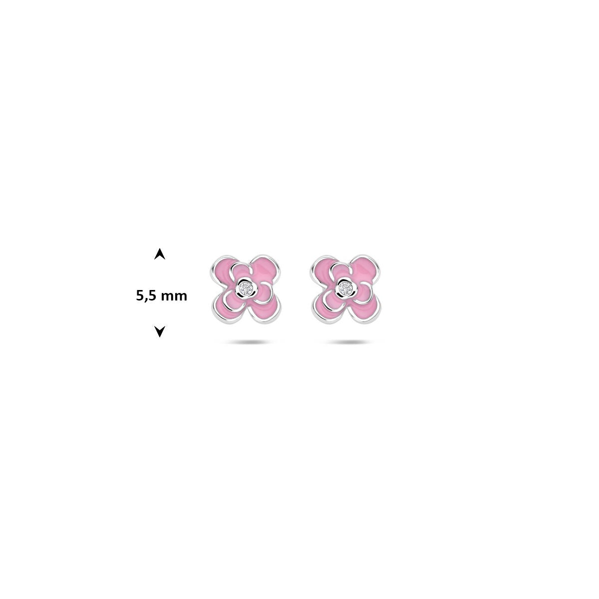 Orecchini a bottone in argento con zirconia e smalto rosa – design floreale