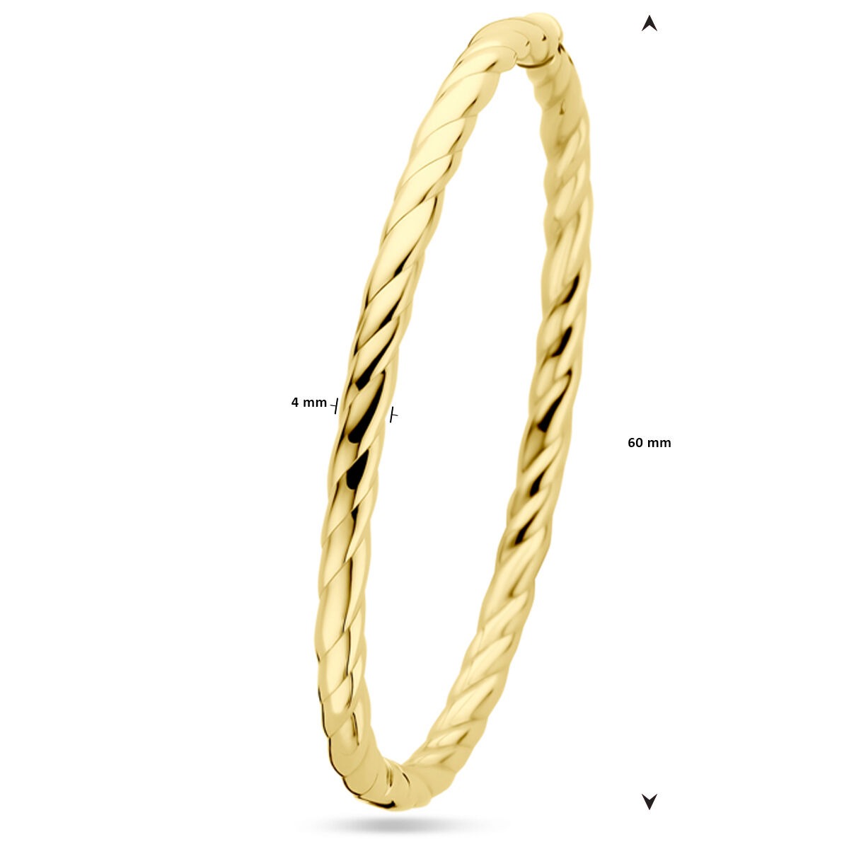 Bangle in oro giallo 14k con tubo ritorto – larghezza 4 mm, diametro 60 mm