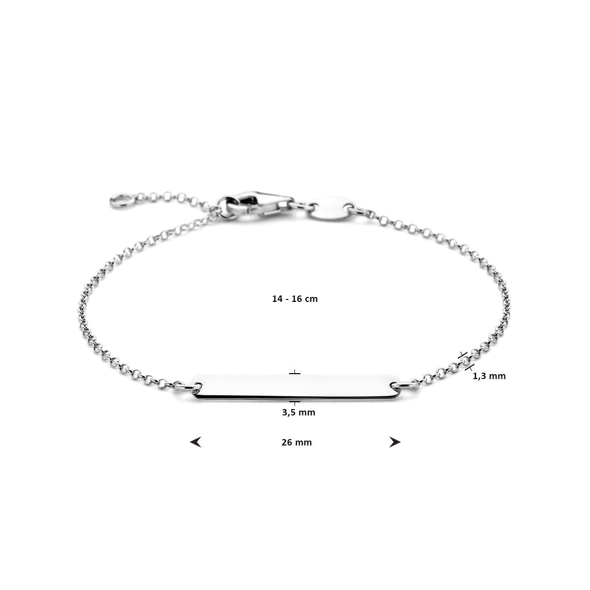 Bracciale da incisione per bambini in argento rodiato con piastra rettangolare