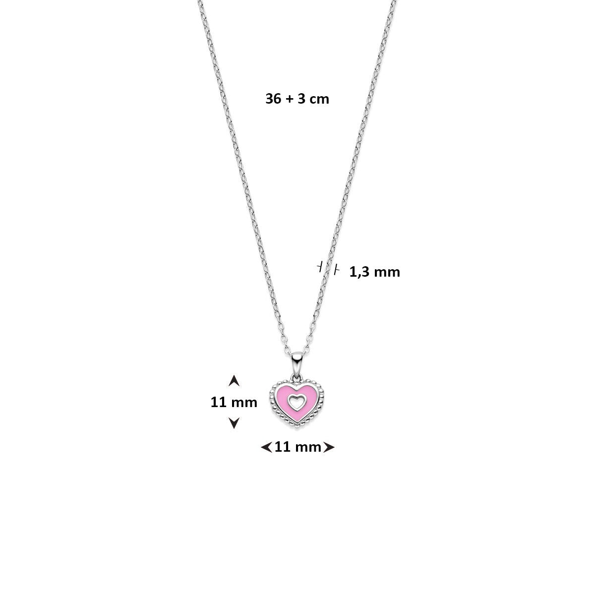 Collana in argento con cuoricino – collana per bambini rodiata 36 + 3 cm