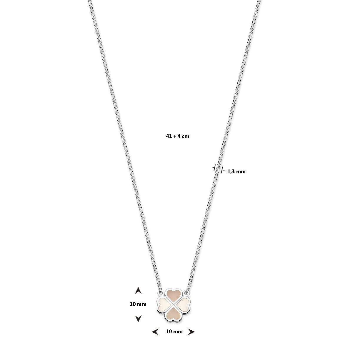 Collana a trifoglio in argento con madreperla rosa e bianca – rodiata