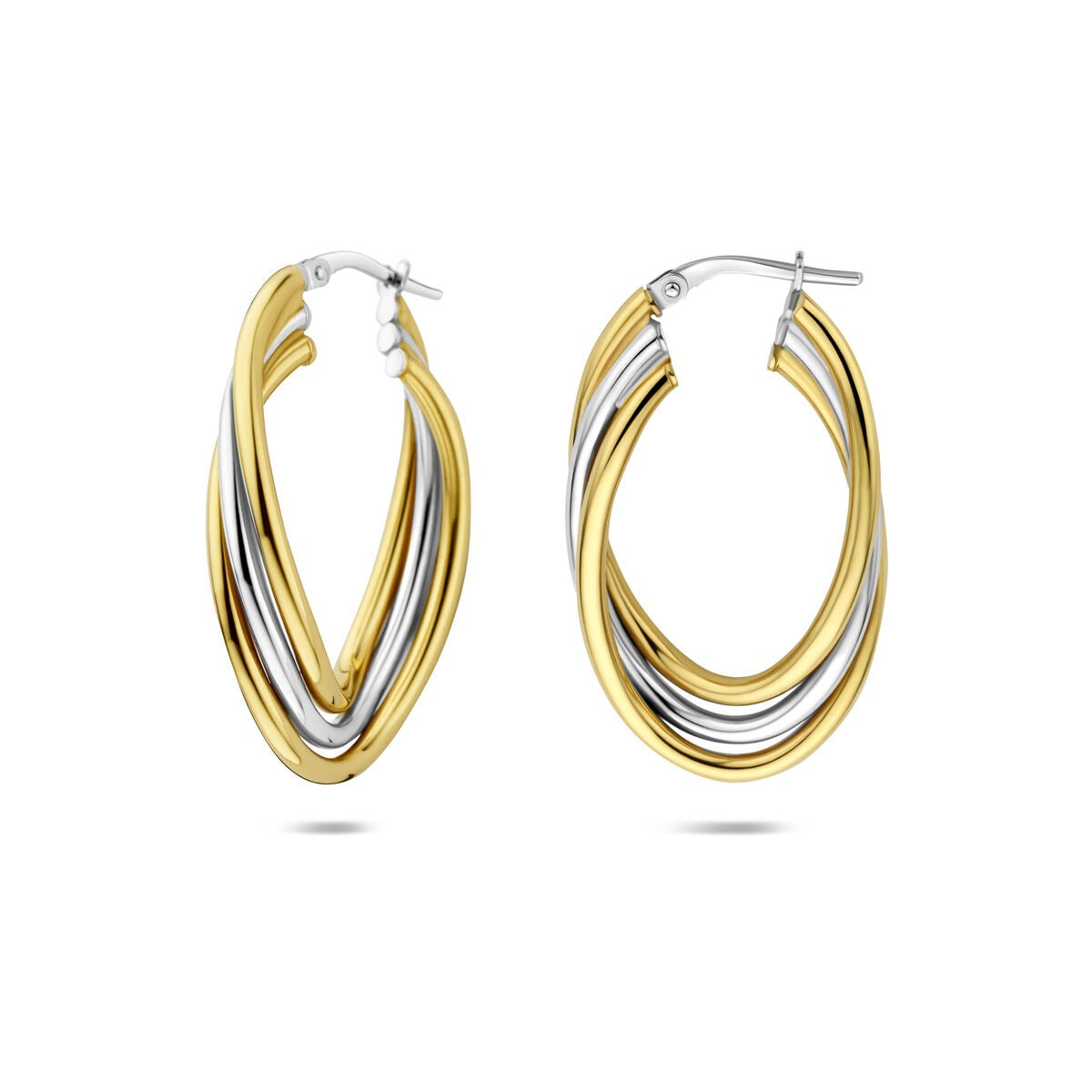 Orecchini a cerchio bicolore ovali – elegante contrasto tra oro e argento