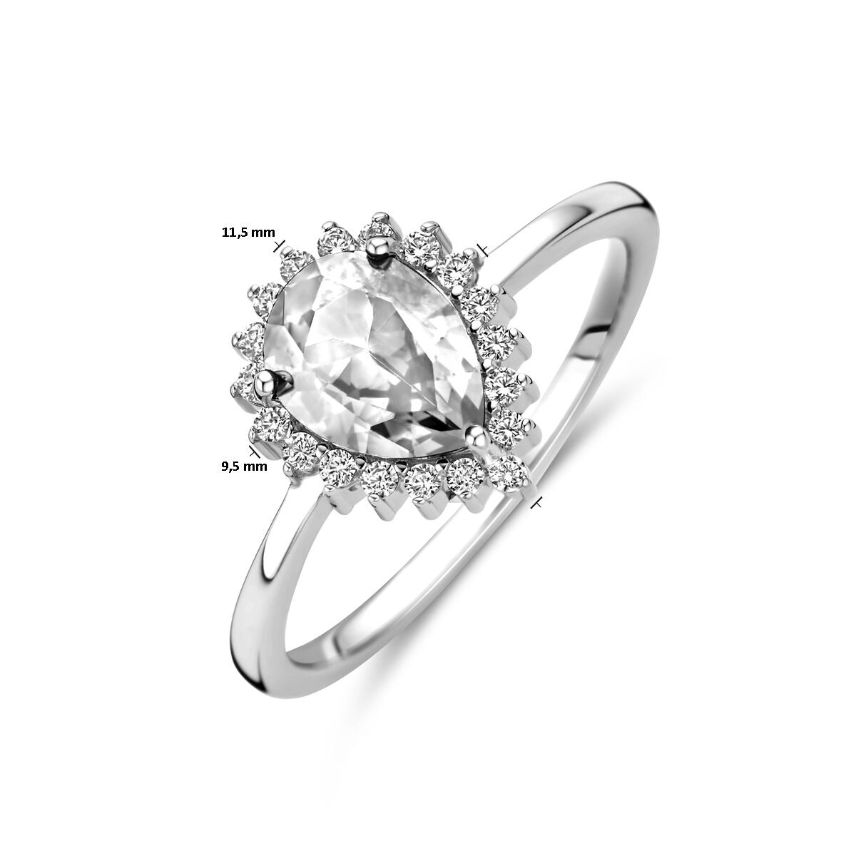 Anello da donna in argento – zirconia a pera in entourage