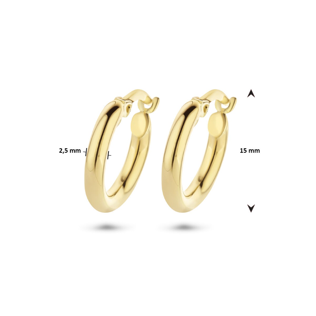 Orecchini a cerchio color oro giallo 9k – tubo tondo con chiusura a leva