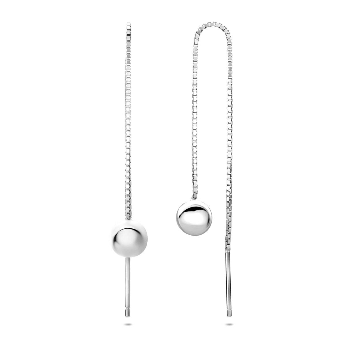 Orecchini pull-through in argento rodiato a sfera