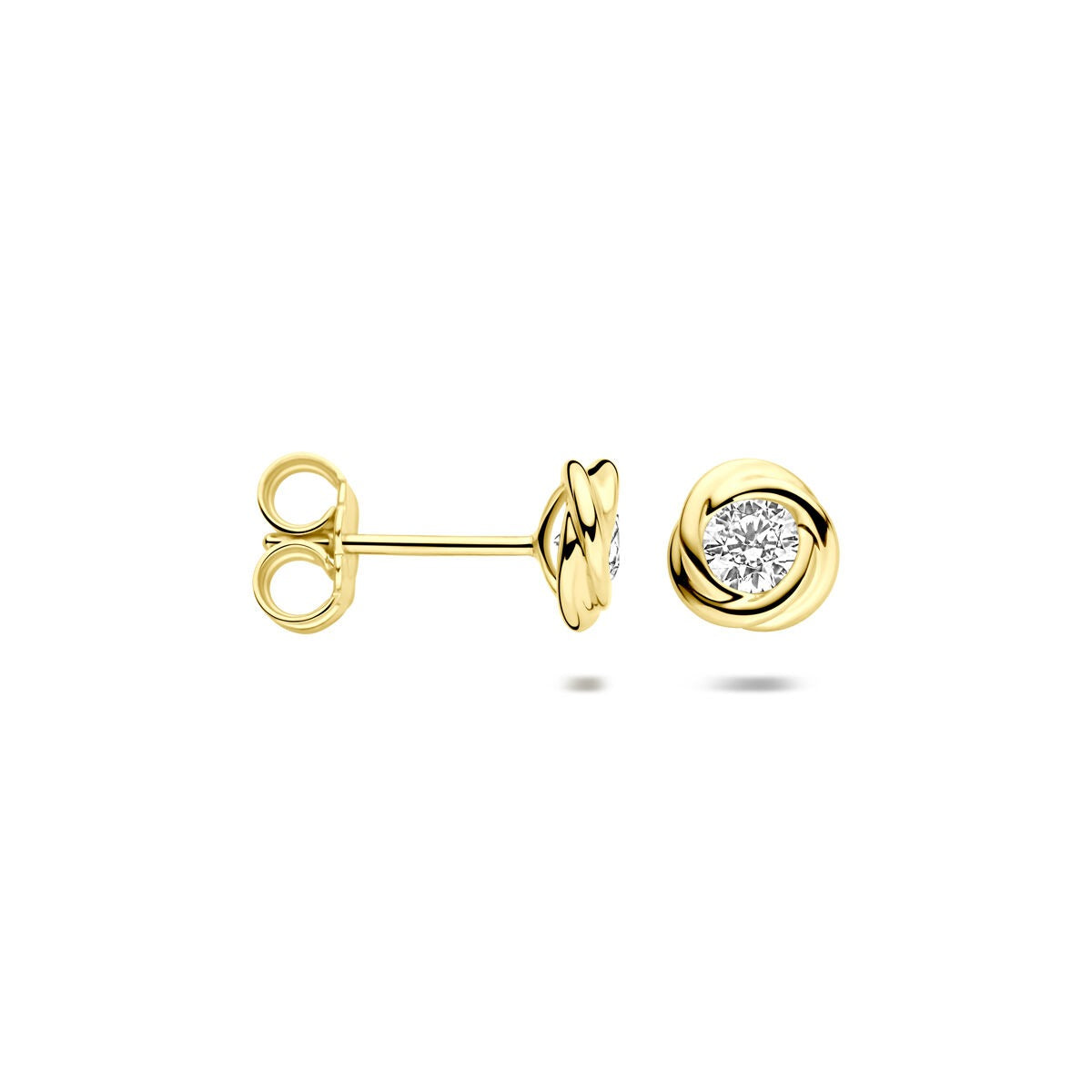 Orecchini a bottone in oro 14k con zirconi – montatura solitaria