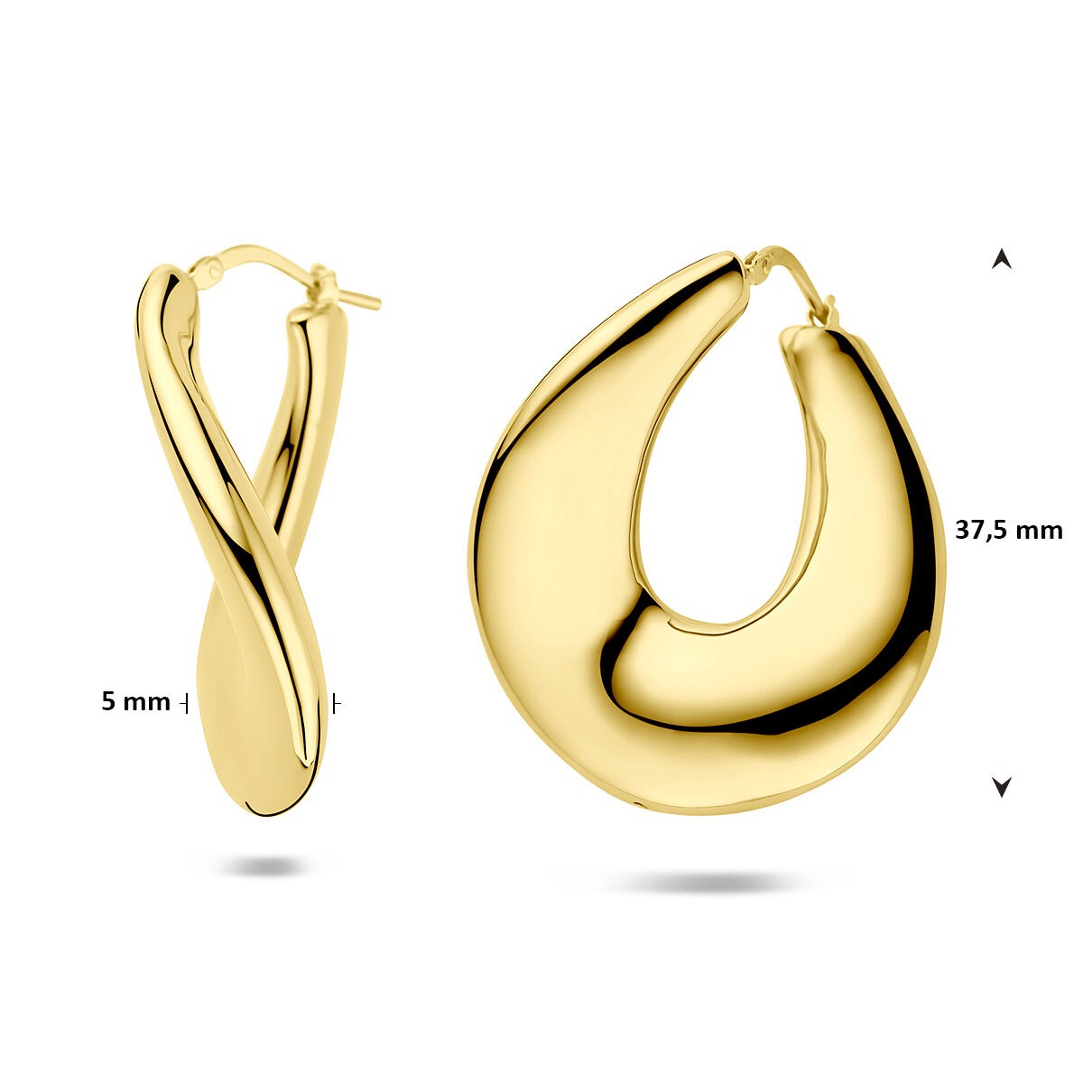 Orecchini a cerchio in argento placcato 37,5 mm – elegante dichiarazione color oro